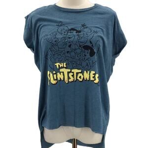 SMAK PARLOUS M Blue The Flintstones Short Sleeve Hi-Low T-Shirt Top NWT B116